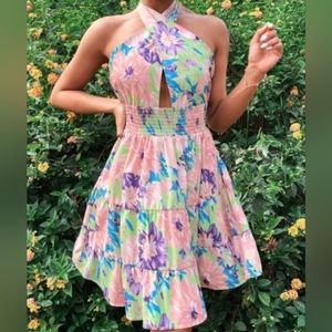 NWOT Floral Mini Halter Dress S